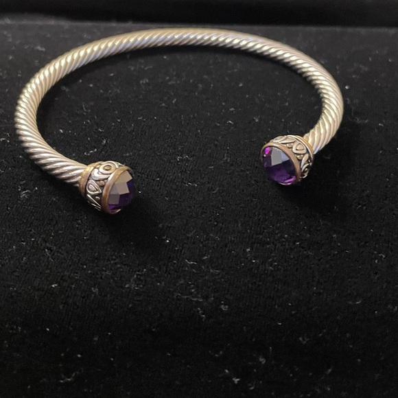 Women’s DSMK Stainless Steel Two Tone Cable Bracelet With faceted Amethyst - Picture 3 of 4